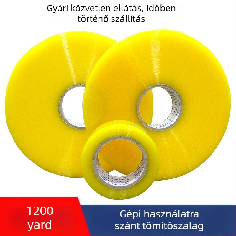 Automatikus csomagoló szalaggép logónyomtatással, átlátszó szalagon, 1000 m-es nagy tekercs, testreszabás