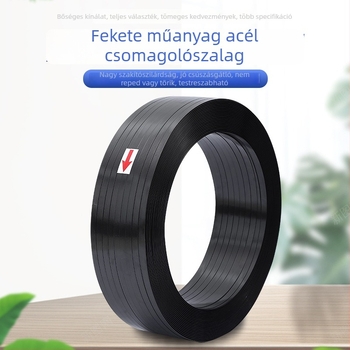 Fekete PET kézi csomagoló szalag, 1,2 mm vastagság, 406 mm belső átmérő