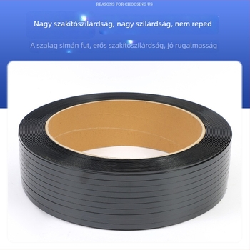 Fekete PET kézi csomagoló szalag, 1,2 mm vastagság, 406 mm belső átmérő