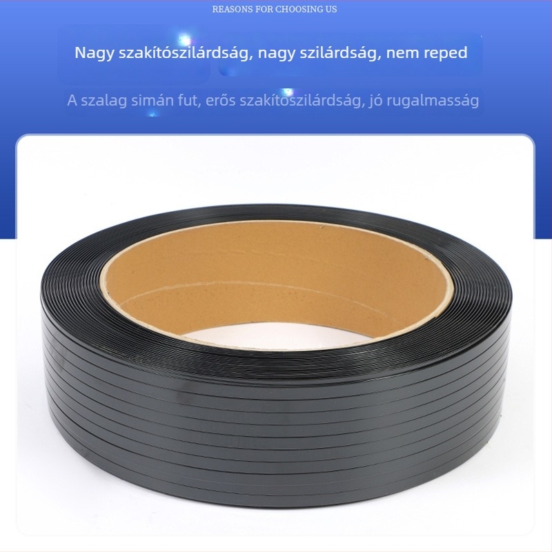 Fekete PET kézi csomagoló szalag, 1,2 mm vastagság, 406 mm belső átmérő