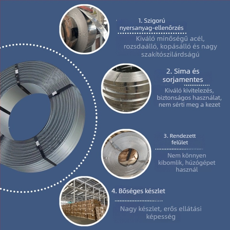 Huili márkájú galvanizált acél csomagoló szalag, forró-dip galvanizált, korrózióálló, szélesség 16–32 mm