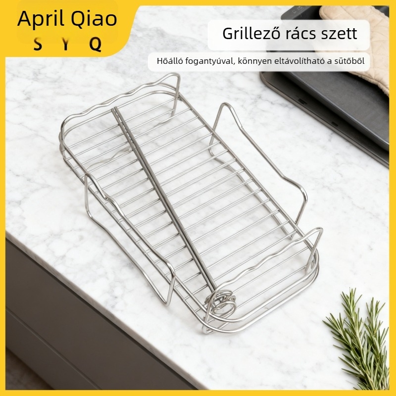 Air fryer grillrács nyársakkal, téglalap alakú dupla gőzölő polc, rozsdamentes acél