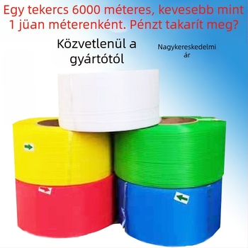 PP csomagoló szalag, fehér, 5 mm széles, 0,6 mm vastag, forró olvasztó ragasztó, ipari kategória