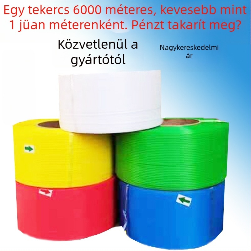 PP csomagoló szalag, fehér, 5 mm széles, 0,6 mm vastag, forró olvasztó ragasztó, ipari kategória
