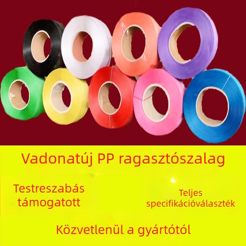 PP csomagoló szalag, fehér, 5 mm széles, 0,6 mm vastag, forró olvasztó ragasztó, ipari kategória