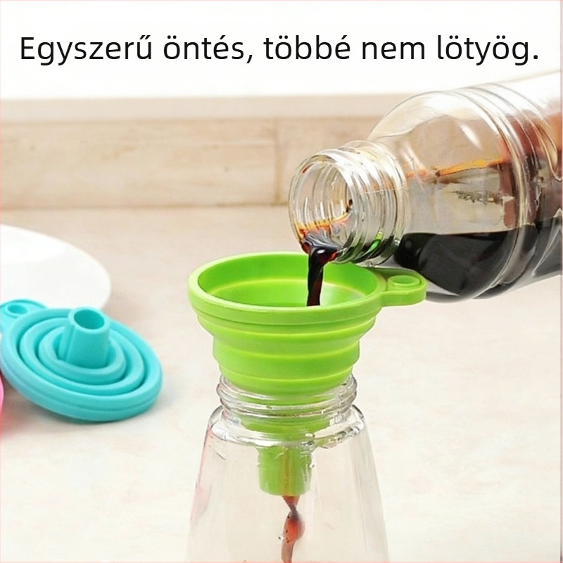 Összecsukható szilikon tölcsér, élelmiszer-minőségű, mini konyhai tölcsér olajhoz és folyadékokhoz, különböző méretek, többfunkciós használatra
