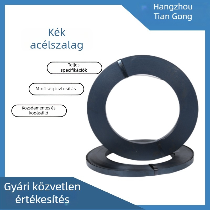 Ónbevonat acélszalag csomagoláshoz, korrózióálló, 16 mm széles, 0,3–0,7 mm vastagság, húzószilárdság 850 MPa