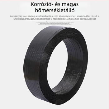 Fekete műanyag-vas csomagoló szalag, szőtt, hőre olvadó ragasztócsík