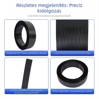 Fekete műanyag-vas csomagoló szalag, szőtt, hőre olvadó ragasztócsík