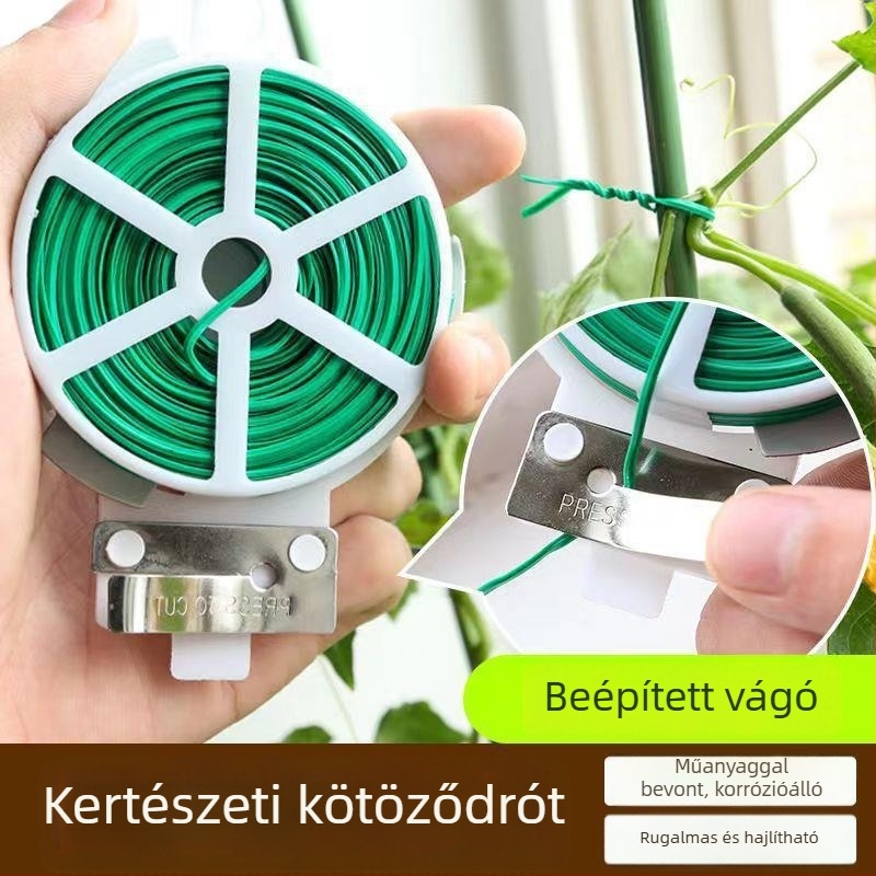 Kerti kötöző eszköz műanyag bevonatú vasdróttal, kapaszkodó növényekhez és támrendszerekhez