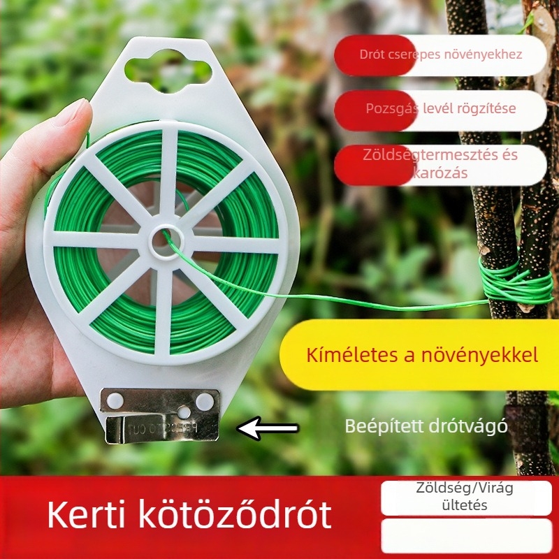 Műanyag bevonatú drótkötöző vágóval, 2 mm széles, rózsák és futónövények számára — növény-támasz és rögzítés