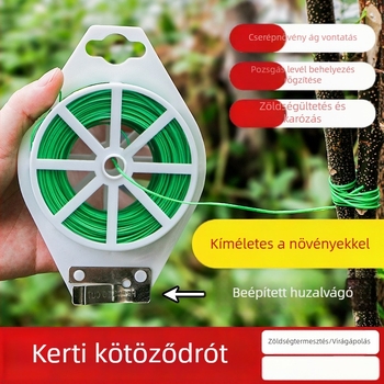 Kerti kötöző készlet műanyag bevonatú vasdróttal, drótvágóval, rózsák és kapaszkodó növények rögzítésére szolgáló kötőanyagokkal, virágtámaszokkal