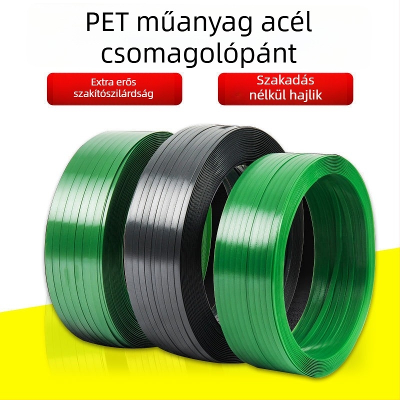 PET műanyag-vas kötöző szalag nehéz teherhez, zöld relief felülettel, palettákhoz és kartondobozokhoz