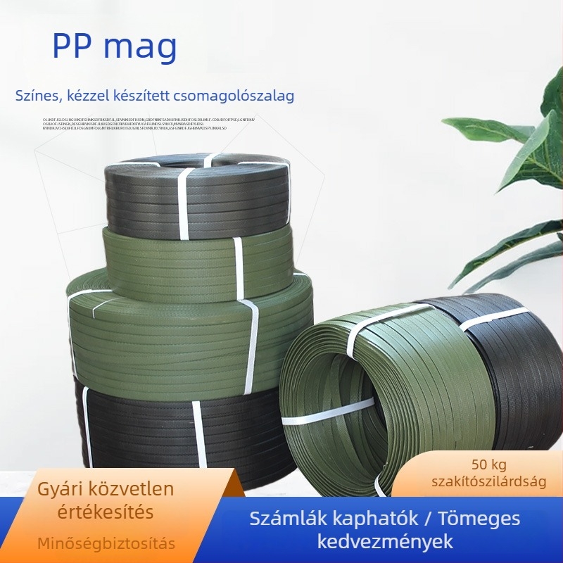 PP csomagoló szalag színes fóliával – kézzel készített szalagok, fekete és katonai zöld