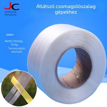 Átlátszó PP csomagoló szalag automata csomagológéphez, 3000 m, 11 mm szélesség, 0,65 mm vastagság, forróolvasztó szalag