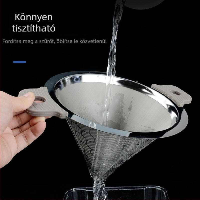 Rozsdamentes acélból készült nagy teafilter tej-teához és szójatejhez, konikus, 304, kettős fogantyú