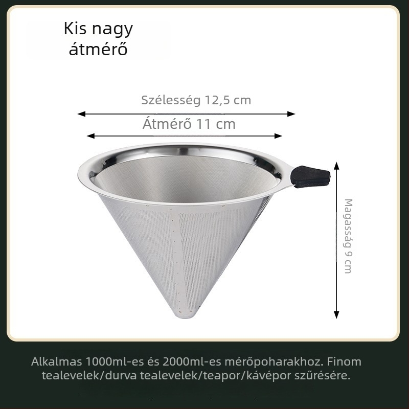 Rozsdamentes acélból készült nagy teafilter tej-teához és szójatejhez, konikus, 304, kettős fogantyú
