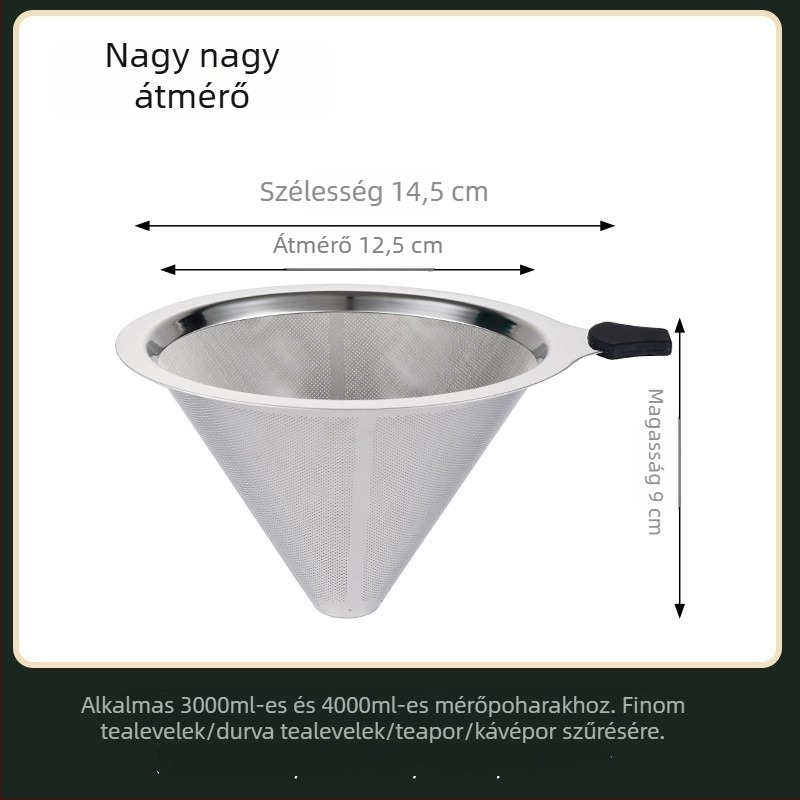 Rozsdamentes acélból készült nagy teafilter tej-teához és szójatejhez, konikus, 304, kettős fogantyú