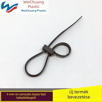 Kiváló minőségű dupla végű kábelkötegelő szalagok, 5×200 mm, 100 db, fekete, 4,8 mm szélesség, PA66 poliamid, menetes fej