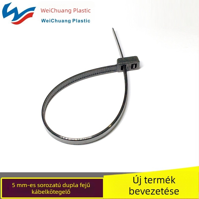 Kiváló minőségű dupla végű kábelkötegelő szalagok, 5×200 mm, 100 db, fekete, 4,8 mm szélesség, PA66 poliamid, menetes fej