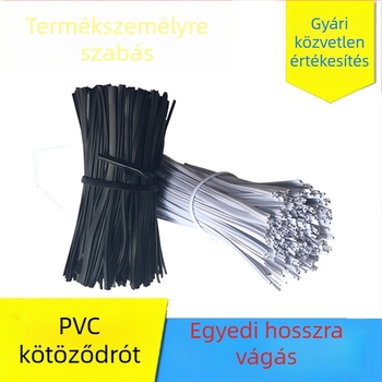 15 cm-es PVC-bevonat galvanizált vasból készült kertészeti kötöző huzal, átlátszó műanyag bevonattal, puha textúra, 0,45 mm, fekete, méretre vágva