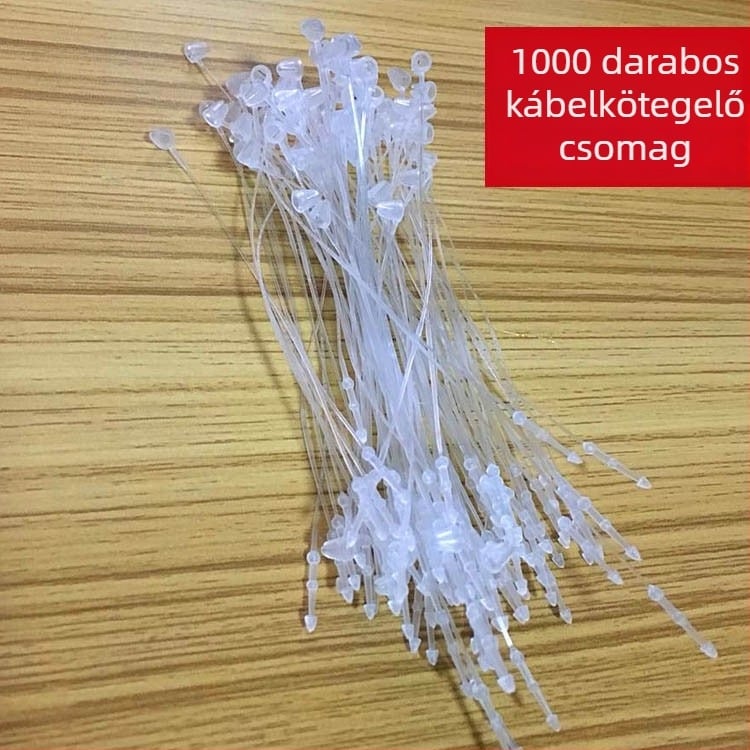 Körülbelül 1000 darab fehér műanyag kábelkötegelő, 9 cm hosszú
