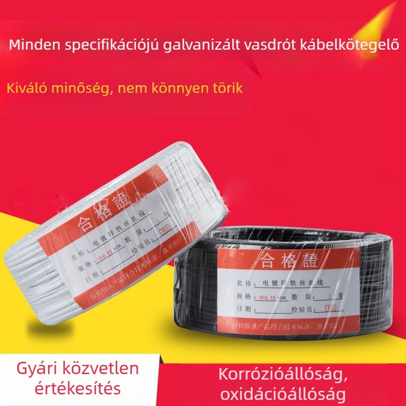PVC-bevonat galvanizált vasdrót kötöző kábelezés, méretek 0,45–1,5 mm, fekete/fehér