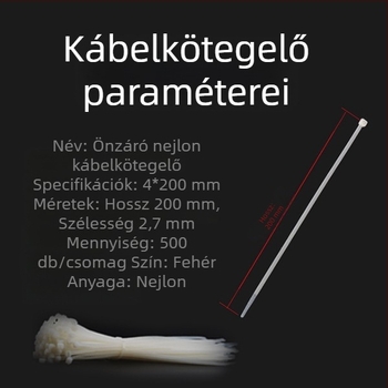 Fehér műanyag önzáró nylon kötözők logisztikai címkékhez, 500 darabos csomag