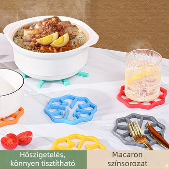 Szilikon asztali alátétek és pohár alátétek, összecsukható, csúszásmentes, hőszigetelők, magas hőmérséklet-álló, kerek