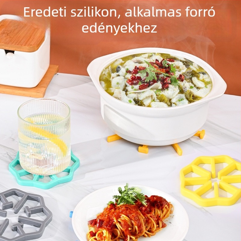 Szilikon asztali alátétek és pohár alátétek, összecsukható, csúszásmentes, hőszigetelők, magas hőmérséklet-álló, kerek