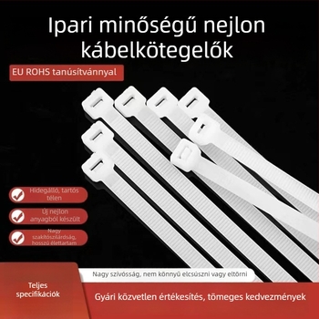 Nylon kábelkötegelők, önzáró, PA66, UV-védelem, kábelek összefogására, különböző méretek 3×5×8, minimális csomagolás 100 darab