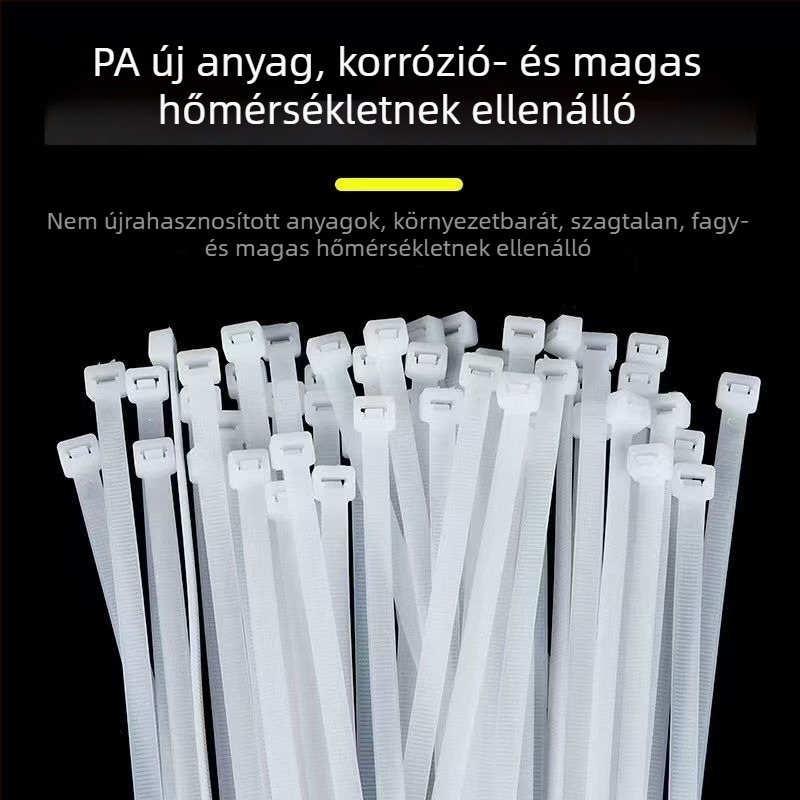 Nylon kábelkötegelők, önzáró, PA66, UV-védelem, kábelek összefogására, különböző méretek 3×5×8, minimális csomagolás 100 darab