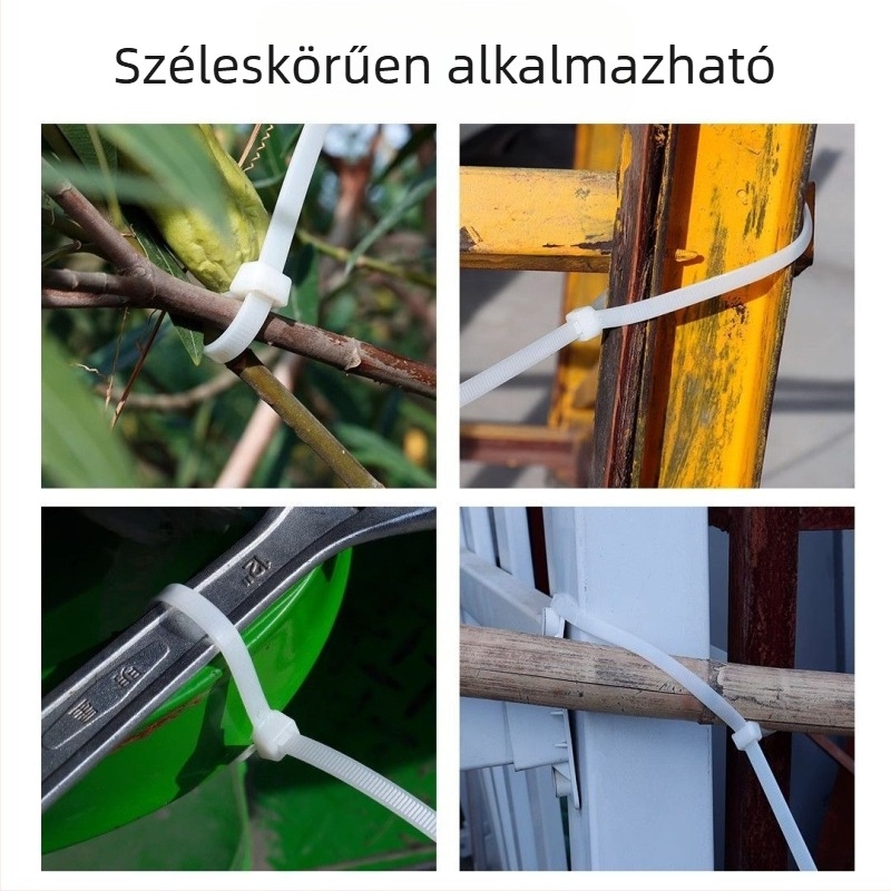 Nylon kábelkötegelők, önzáró, PA66, UV-védelem, kábelek összefogására, különböző méretek 3×5×8, minimális csomagolás 100 darab