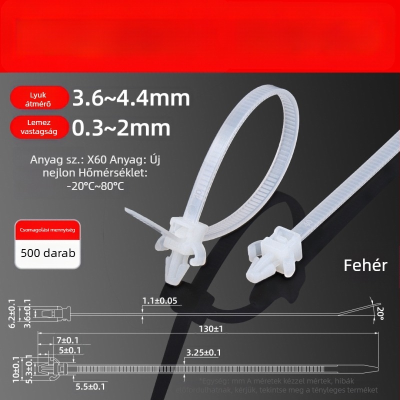 Zárható kábelkötezők nyílhegy fejjel, nylon kötözőszalagok, oldalsó szárnyas autóipari kötők