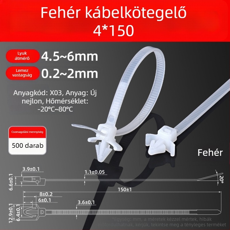 Zárható kábelkötezők nyílhegy fejjel, nylon kötözőszalagok, oldalsó szárnyas autóipari kötők
