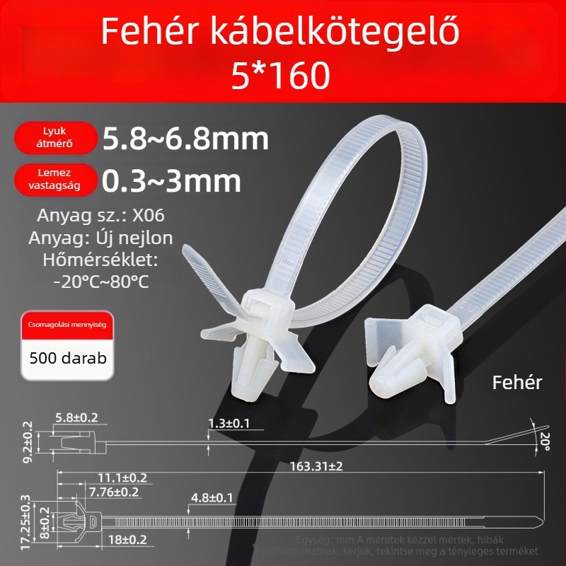 Zárható kábelkötezők nyílhegy fejjel, nylon kötözőszalagok, oldalsó szárnyas autóipari kötők