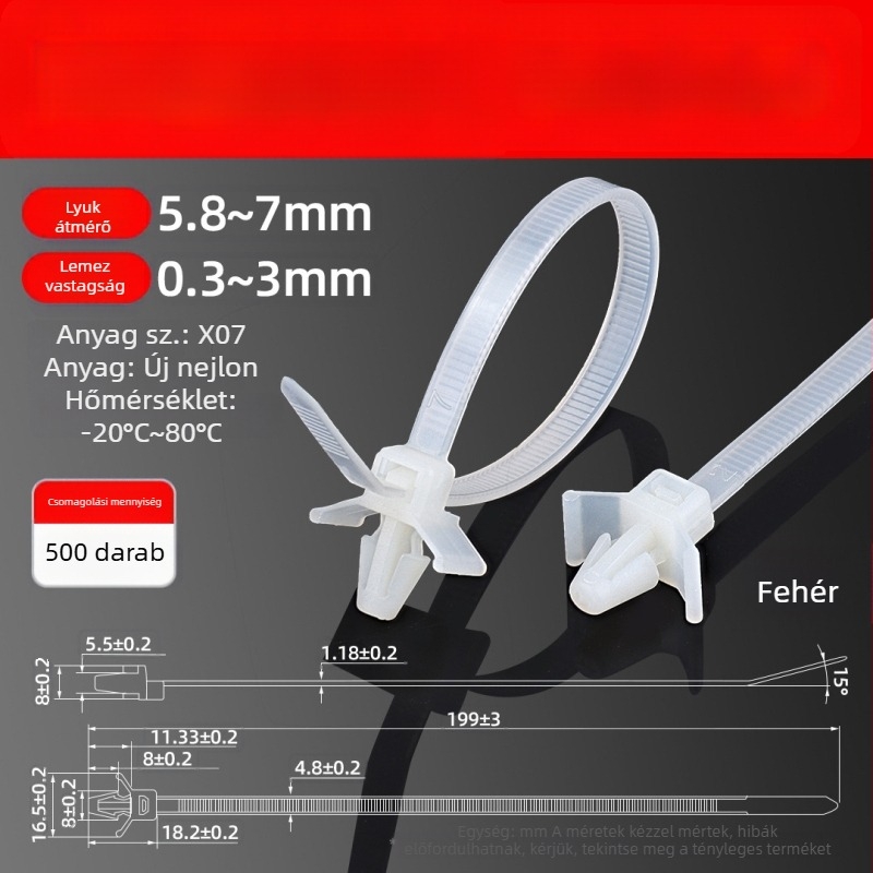 Zárható kábelkötezők nyílhegy fejjel, nylon kötözőszalagok, oldalsó szárnyas autóipari kötők
