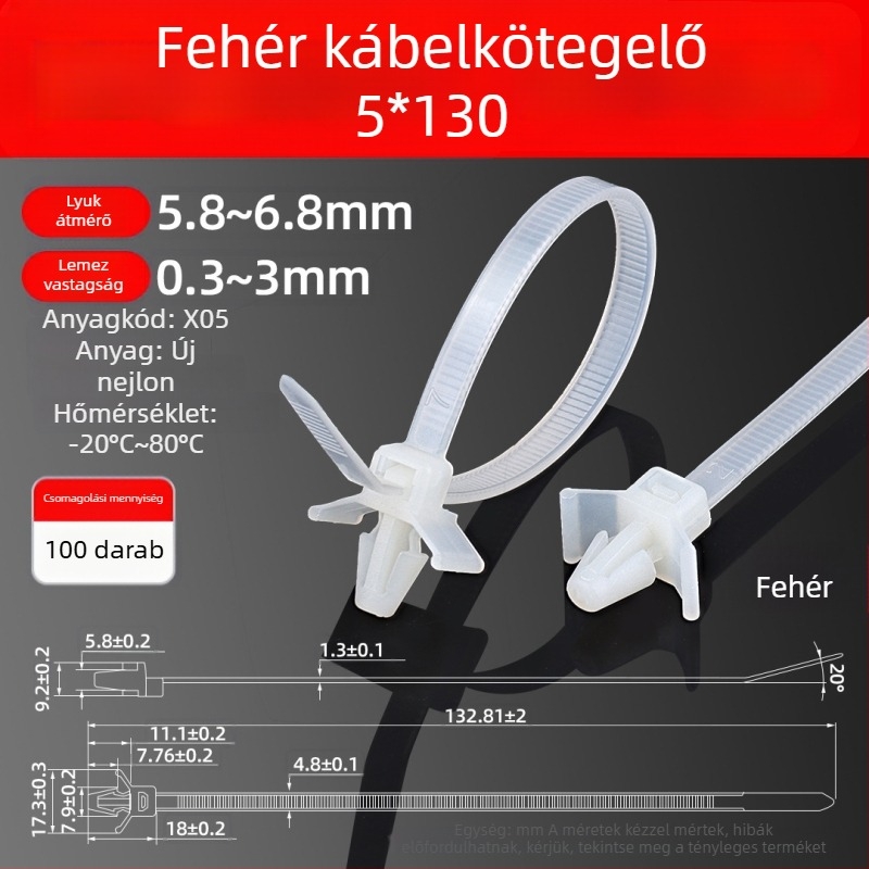 Zárható kábelkötezők nyílhegy fejjel, nylon kötözőszalagok, oldalsó szárnyas autóipari kötők