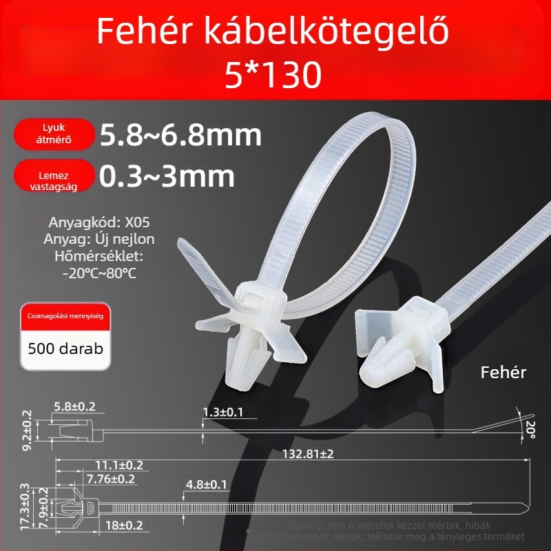 Zárható kábelkötezők nyílhegy fejjel, nylon kötözőszalagok, oldalsó szárnyas autóipari kötők