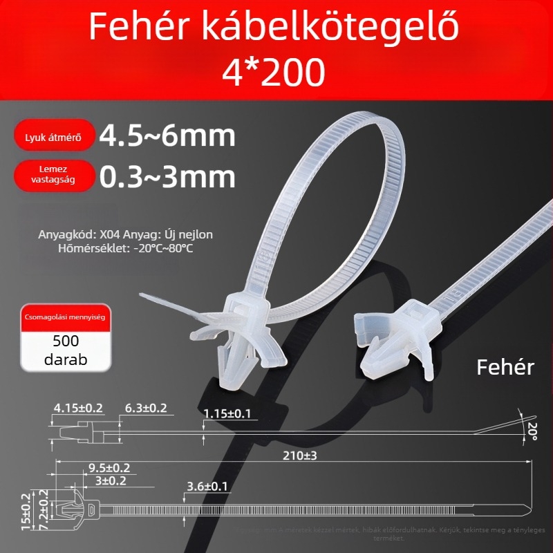 Zárható kábelkötezők nyílhegy fejjel, nylon kötözőszalagok, oldalsó szárnyas autóipari kötők