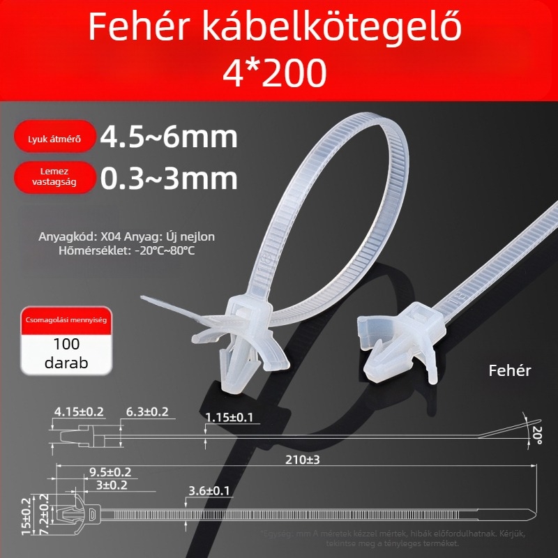 Zárható kábelkötezők nyílhegy fejjel, nylon kötözőszalagok, oldalsó szárnyas autóipari kötők