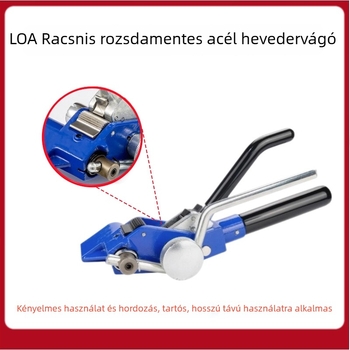 Rozsdamentes acél övpisztoly önzáró feszítővel, vágóval és eszközökhöz tartóval