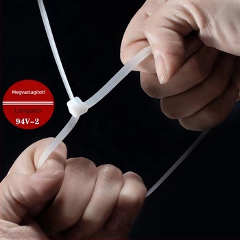 Fehér nylon önzáró kábelköteg, 3×150 mm, szélesség 2,5 mm, kábelek rendezésére