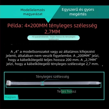 PA6 nylon kábelkötegelő szalagok, 2,5 x 100 mm, modell 3x100