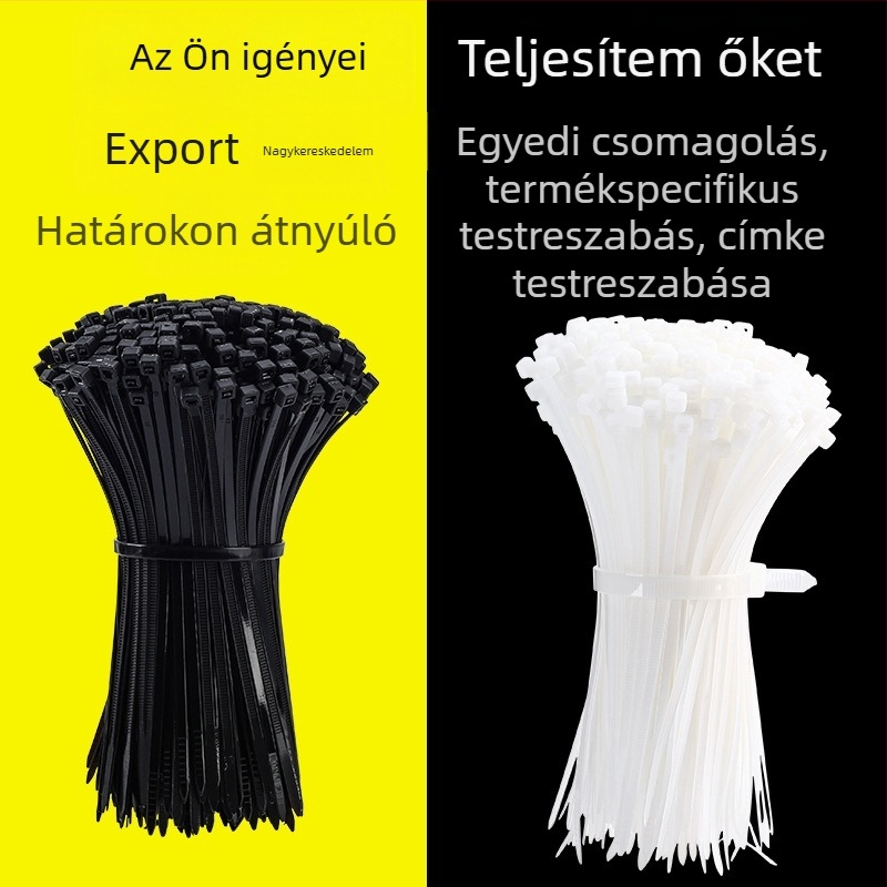 Önzáró nylon kábelkötegelők, fekete-fehér, 7,6 mm × 300 mm