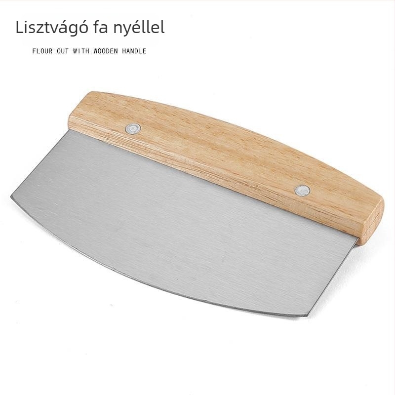 Rozsdamentes acél tészta- és nudli vágó készlet fa nyéllel, lisztkaparó spatula és tortakrém spatula