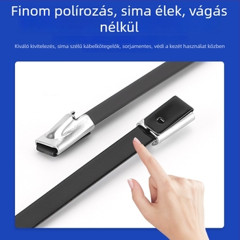 Spray-bevonat rozsdamentes acél kábelkötegek, tengeri minőségű, hosszított kivitel, fekete, önzáró, fém kábelkötők, 4,6 mm szélesség