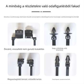 Autóipari nylon kábelszalagok, önzáróak, menetes gomba fejű feszítő, dugó típusú, 0,5 mm vastagság, UL 94 V-2 tűzállóság