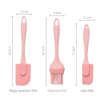 Háromrészes szilikon sütőeszköz-készlet: krém spatula, olajecset és kaparó