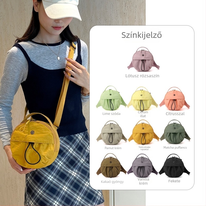 Nylon könnyű városi crossbody táska, kis kerek forma, japán stílusú, egyszerű női táska, őszi 2025
